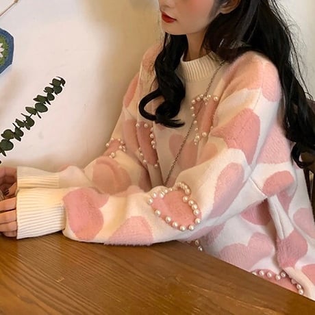 ポイントパールハートニット 2色展開