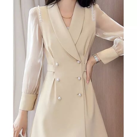 シフォンスリーブ パールトレンチワンピース 2色展開
