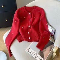 ハートボタンビジューカーディガン 3色展開