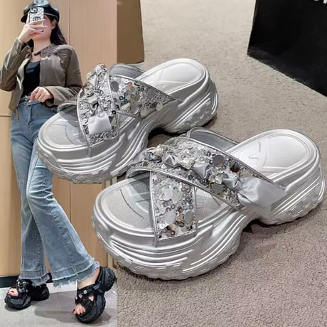 スパンコールクロスバンドサンダル 2色展開