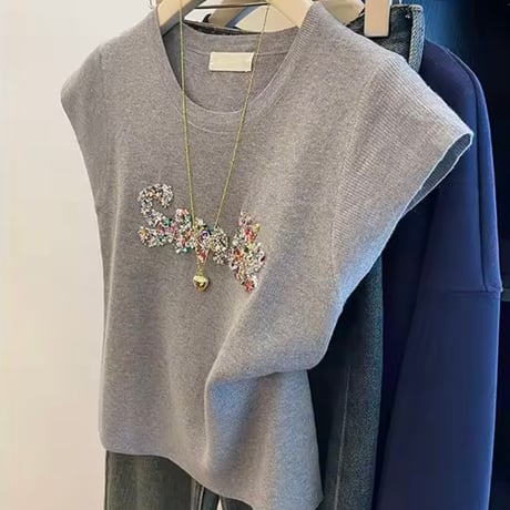 カラフルビジューノースリーブトップス