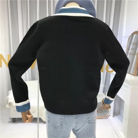 Vネック シルバーボタンラインカーディガン 3色展開