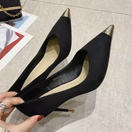 メタルトゥ ハイヒールパンプス 2色展開