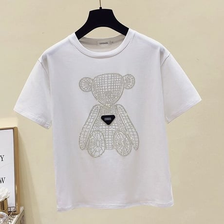 ラインストーンベアー タグTシャツ 3色展開