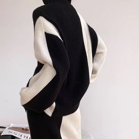 モノトーンリブニット セットアップ