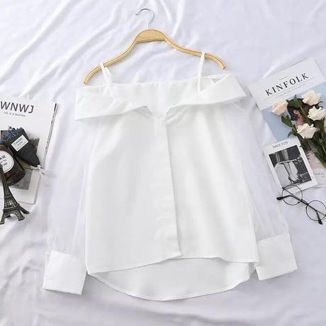 オフショルダー シースルースリーブブラウス 2色展開