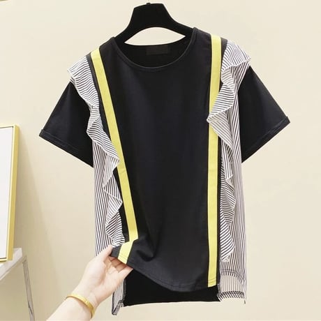 ストライプフリル イエローラインTシャツ