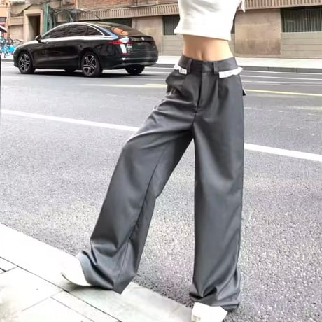 レーストリムストレートパンツ 2色展開