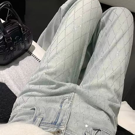 クロスラインストーンデニムパンツ