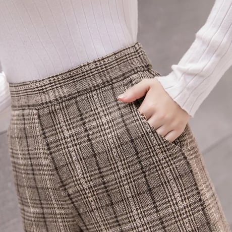 ハイウエストチェック ワイドパンツ