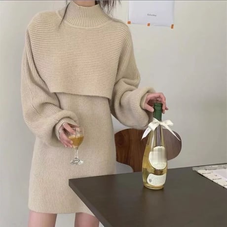 ショートニット ワンピースセット 3色展開