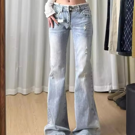 ポイントレースデニムパンツ