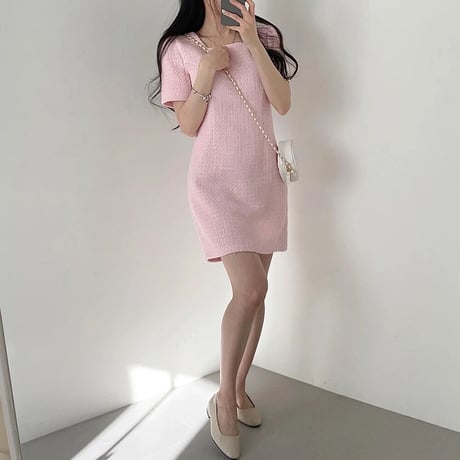 シンプルツイード パフスリーブワンピース 3色展開