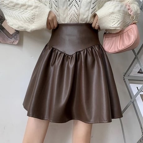 レザープリーツ ミニスカート 2色展開