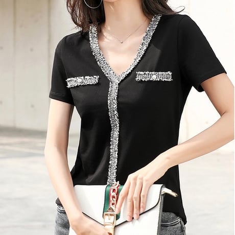 Vツイードデザイン Tシャツ 2色展開