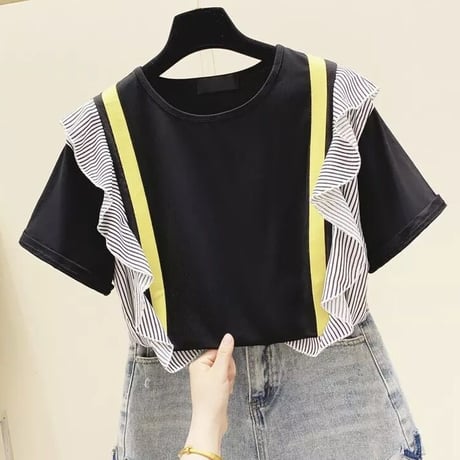 ストライプフリル イエローラインTシャツ