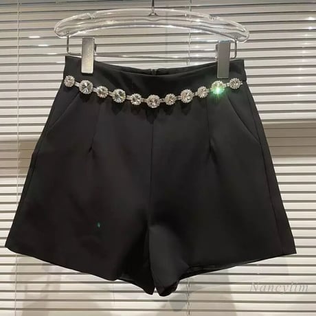 【Sサイズ即納】ビジューライン ハイウエストショートパンツ