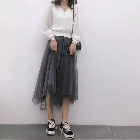 シフォンスリーブ パールボタントップス 5色展開