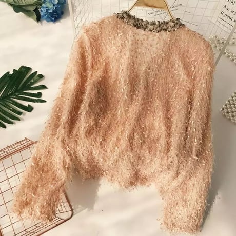 ツイードライン モヘアフリンジカーディガン 3色展開