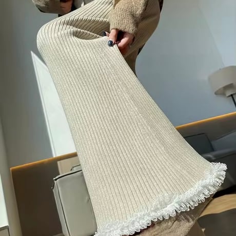 ヘムレースリブニットパンツ 3色展開