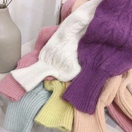 レースネック ケーブルニット 6色展開