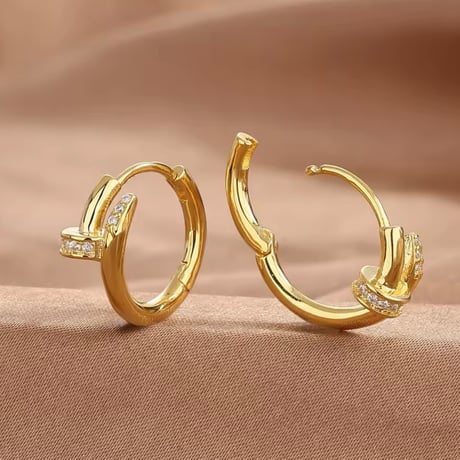 ジルコニアラウンドフープピアス 2色展開
