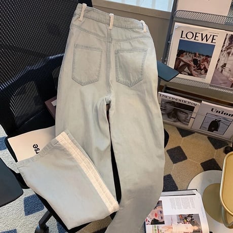 ツイードステッチ ハイウエストデニムパンツ