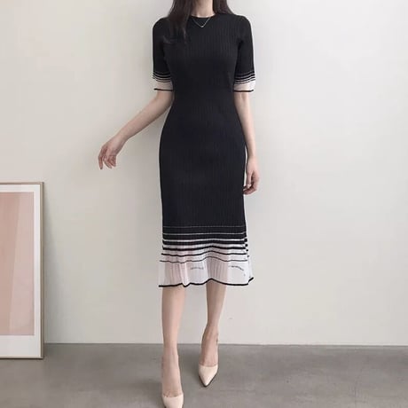 シースルーボーダー サマーリブワンピース 2色展開