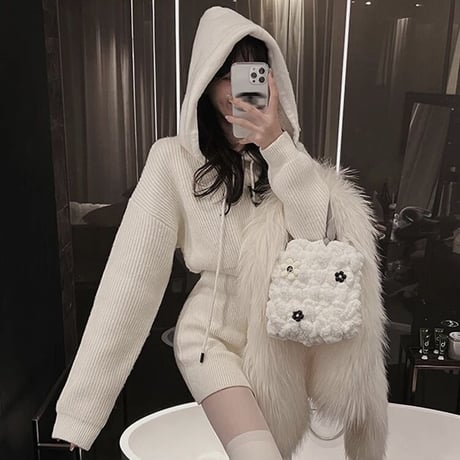 フーディリブニット ミニワンピース 3色展開