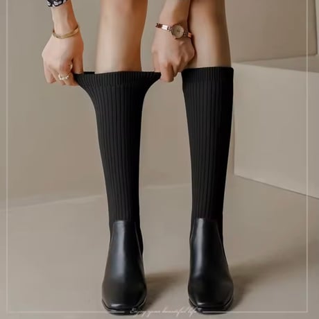 サイドリブニットロングブーツ 3色展開