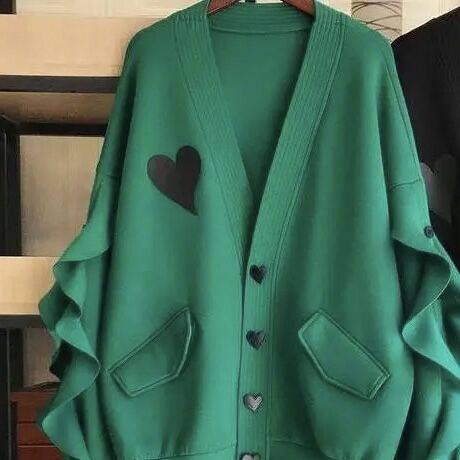 【Green Mサイズ即納】ブラックハート フリルスウェットカーディガン 2色展開