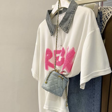 デニムカラー ピンクロゴTシャツ 2色展開