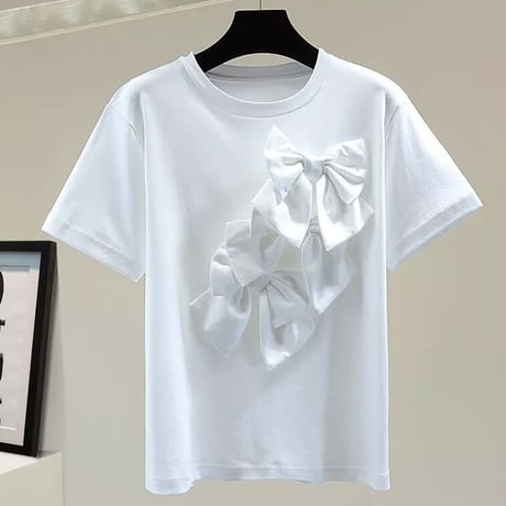 リボンステッチ カジュアルTシャツ 2色展開