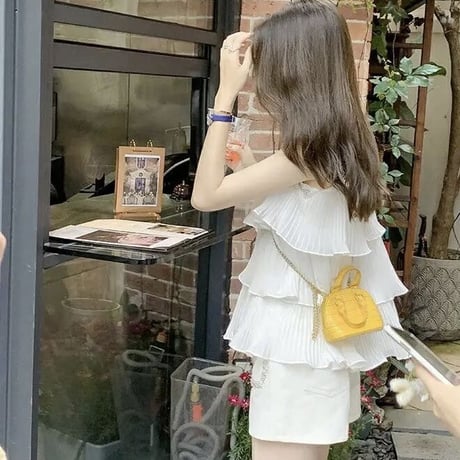 シフォンプリーツ レースカットトップス