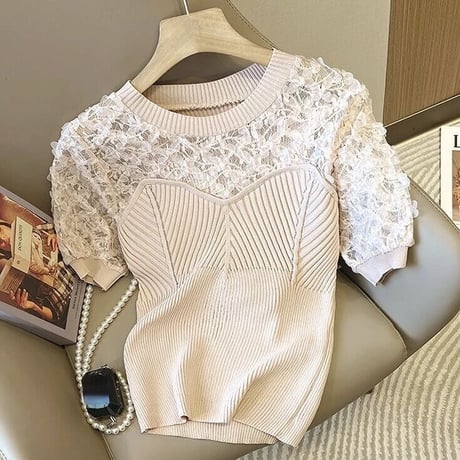 ビスチェレース リブニットトップス 3色展開