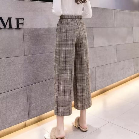 ハイウエストチェック ワイドパンツ