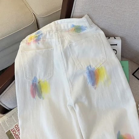 ペインティング ホワイトデニムパンツ