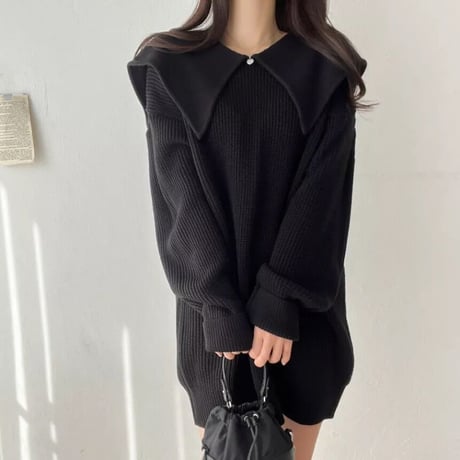 ビッグカラー ニットワンピース 2色展開