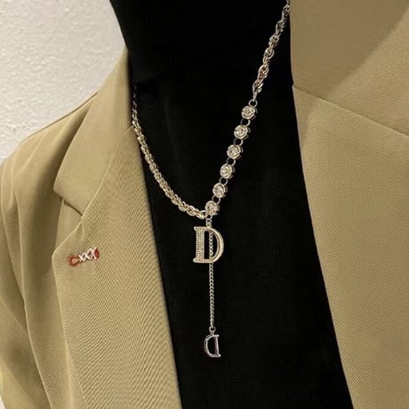 クリスタルストーン チェーンロゴネックレス 2色展開