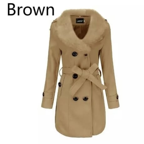 【Brown即納】ファーネック ダブルブレストロングコート 7色展開
