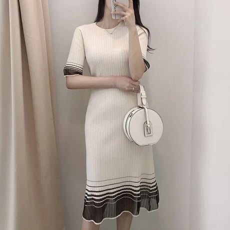 シースルーボーダー サマーリブワンピース 2色展開