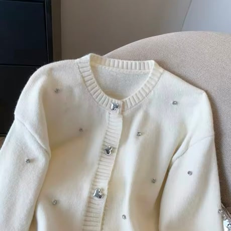 ハートボタンビジューカーディガン 3色展開