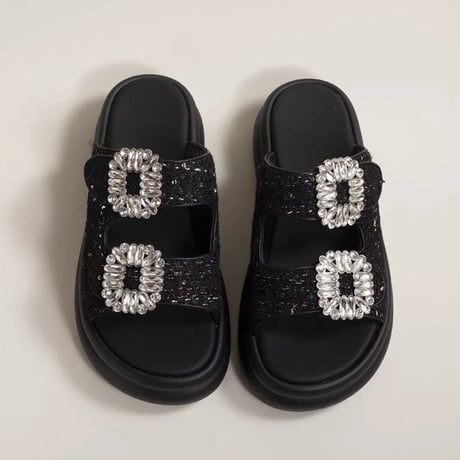 ダブルビジュー ツイードバンドサンダル 3色展開