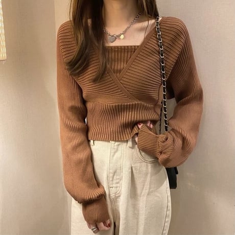 フェイク2ピース リブニット 5色展開