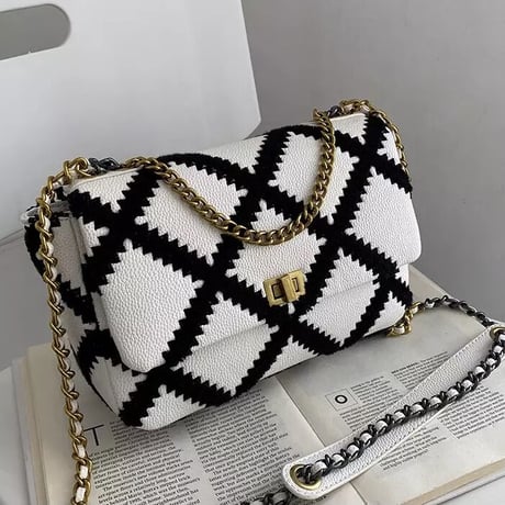 チェックデザイン PUレザーバッグ 4色展開
