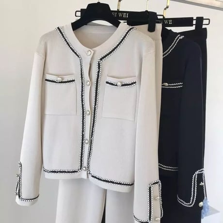 ステッチデザイン ニットセットアップ 2色展開
