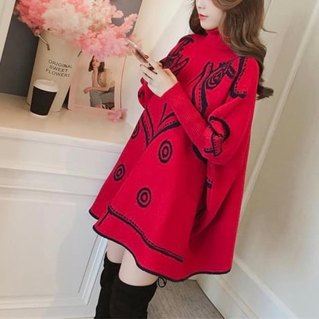 フェイクジャケット ハイネックポンチョ 2色展開