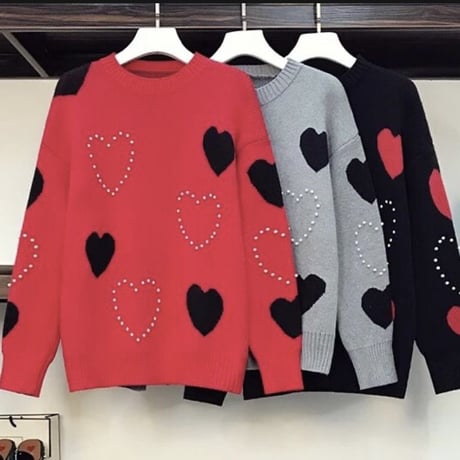パールモチーフ ハートニット 3色展開