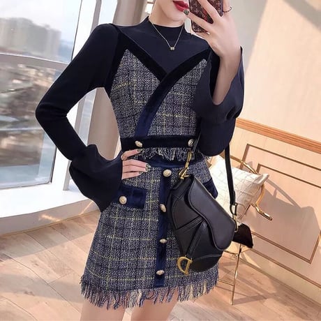 フレアニット ツイードセット 3ピースセット