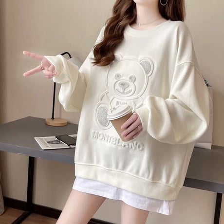 ストーンベアー ヘムシャツスウェットトップス 2色展開